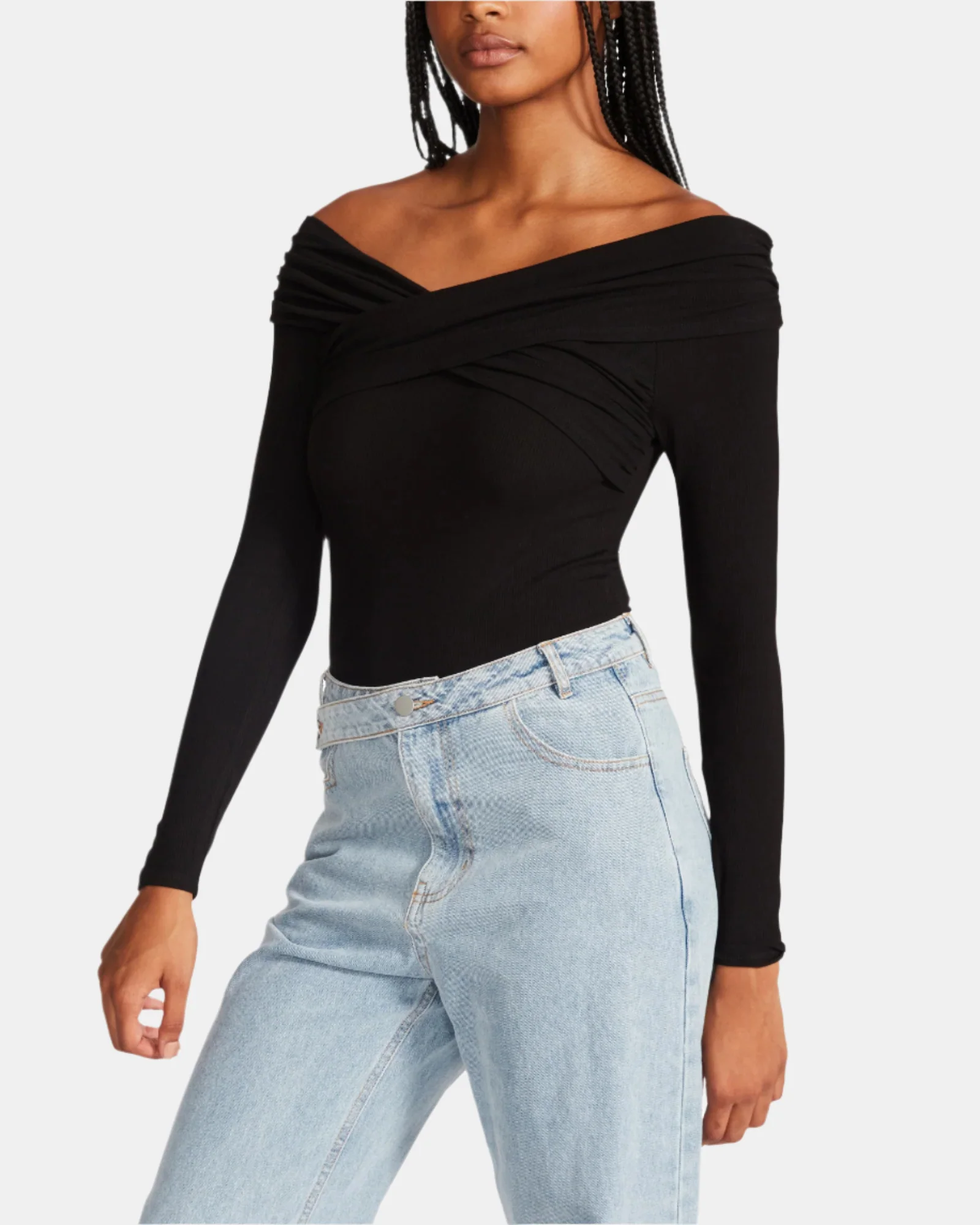 OFF SHOULDER RIB BODYSUIT BLACK 3 OFF SHOULDER RIB BODYSUIT BLACK