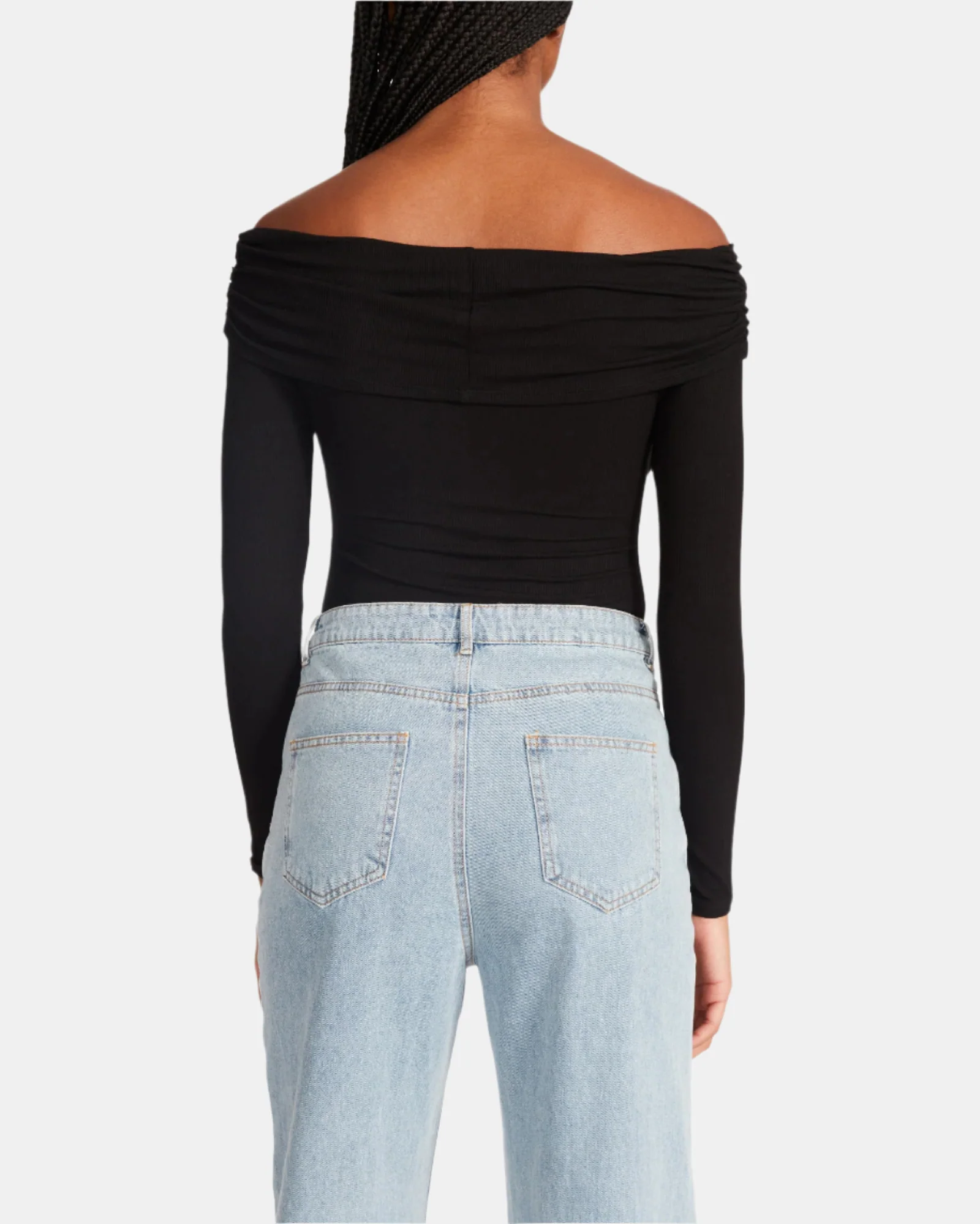 OFF SHOULDER RIB BODYSUIT BLACK 4 OFF SHOULDER RIB BODYSUIT BLACK