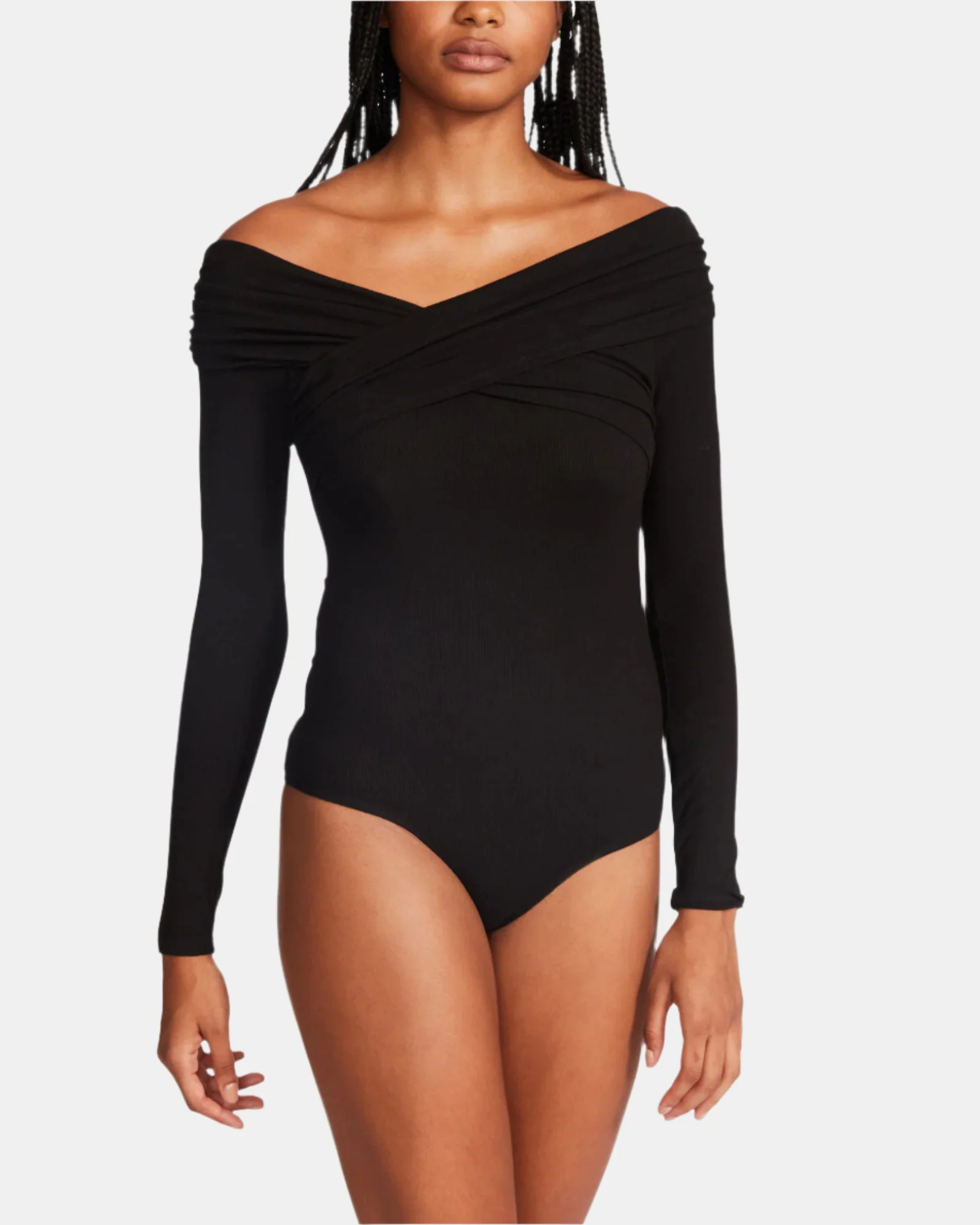 OFF SHOULDER RIB BODYSUIT BLACK 5 OFF SHOULDER RIB BODYSUIT BLACK