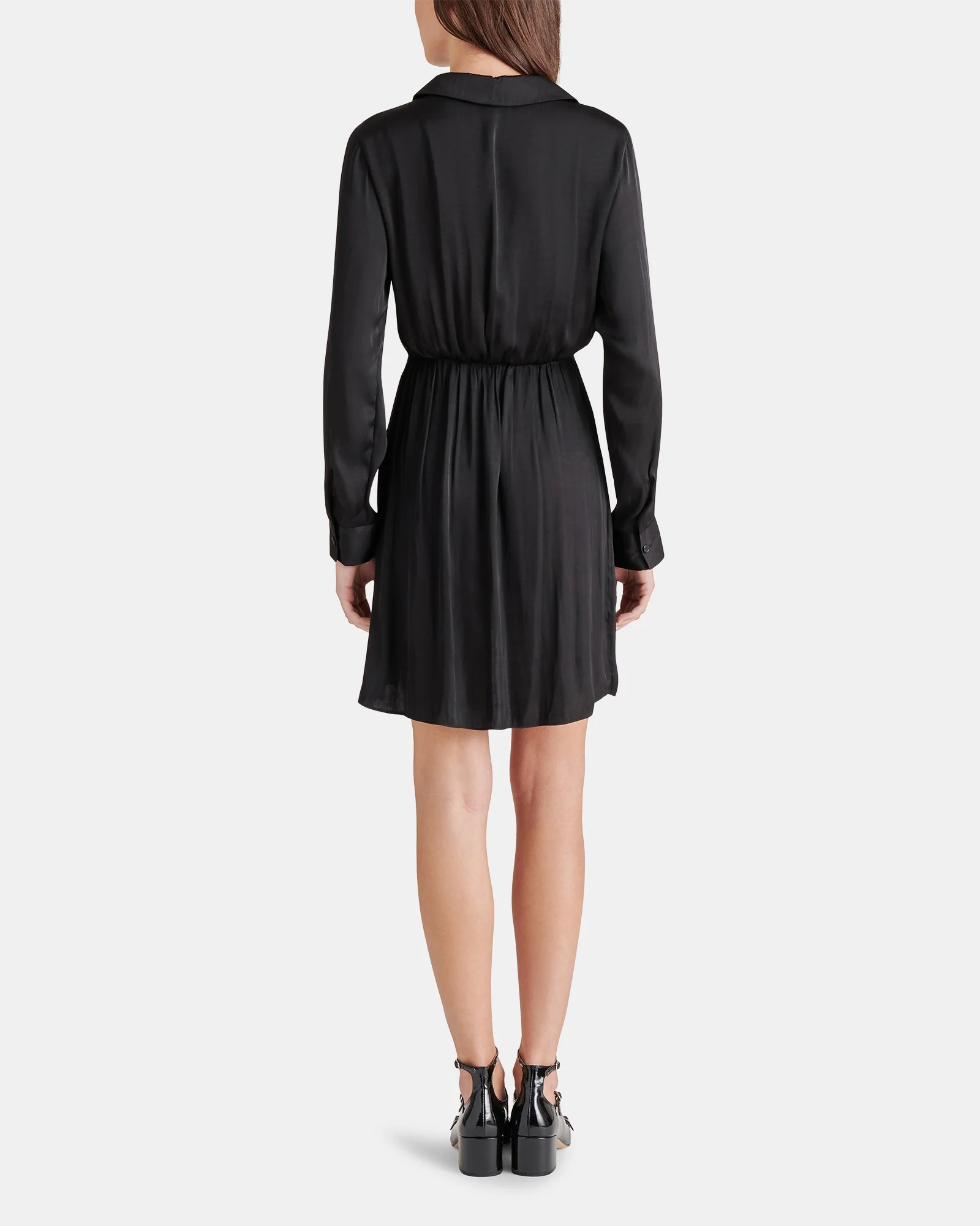 WASHED SATIN FAUX WRAP DRESS BLACK 5 WASHED SATIN FAUX WRAP DRESS BLACK