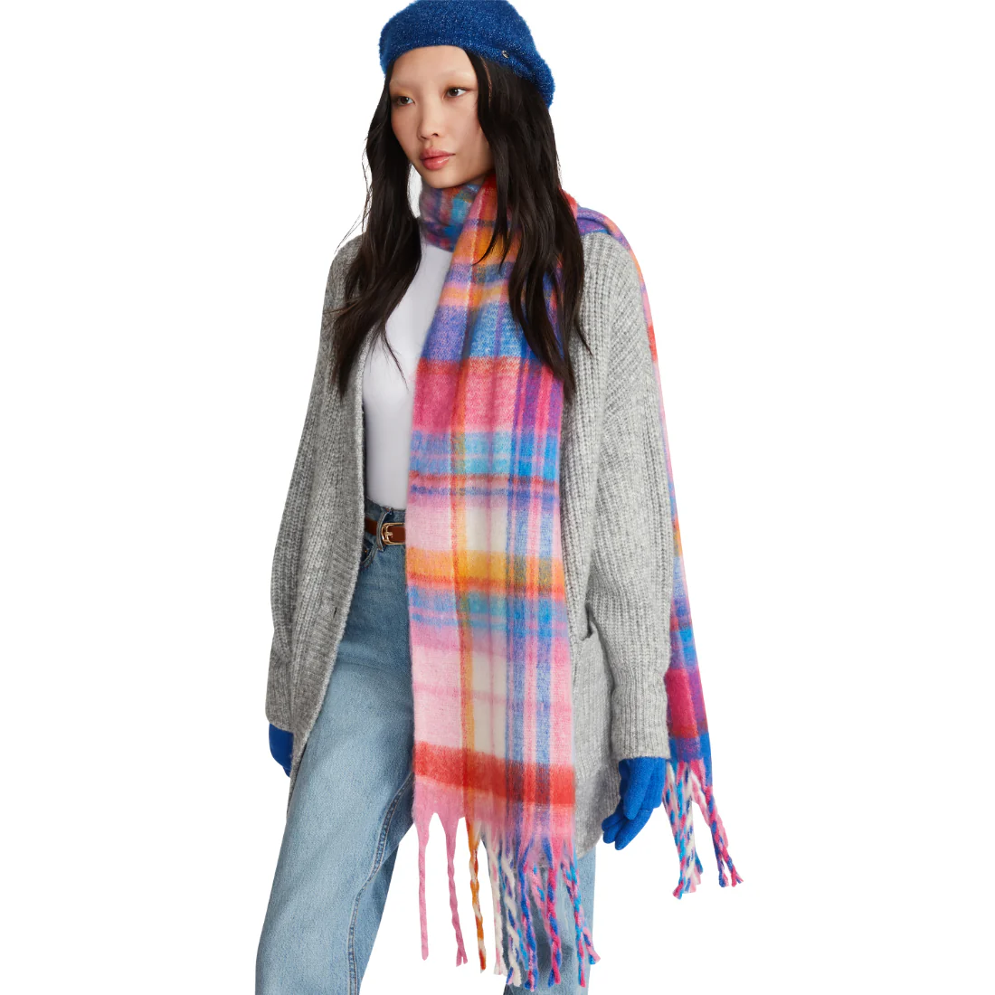 PLAID SCARF PINK MULTI 3 PLAID SCARF PINK MULTI