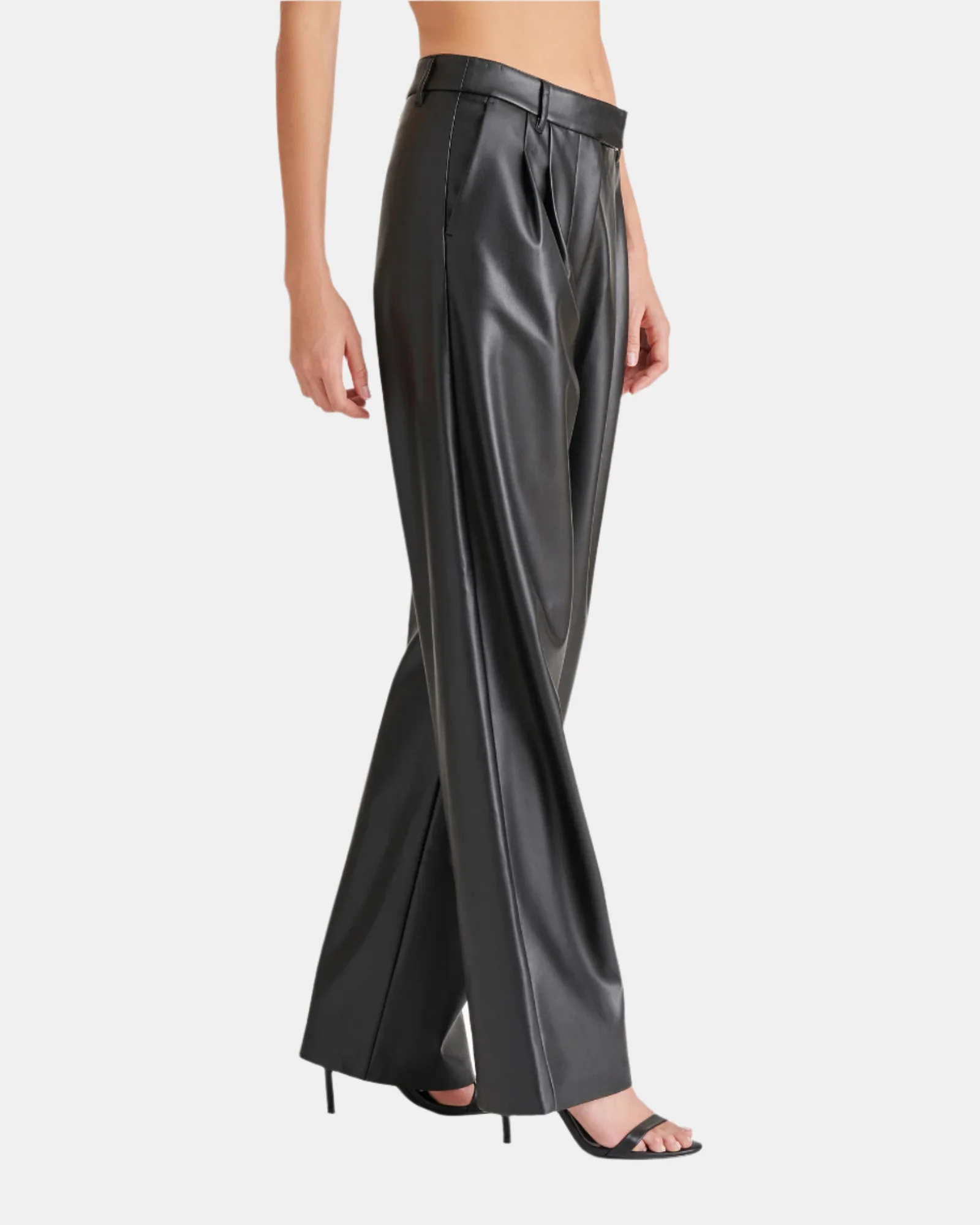 VEGAN LEATHER HIGH RISE TROUSER PANTS BLACK 3 VEGAN LEATHER HIGH RISE TROUSER PANTS BLACK