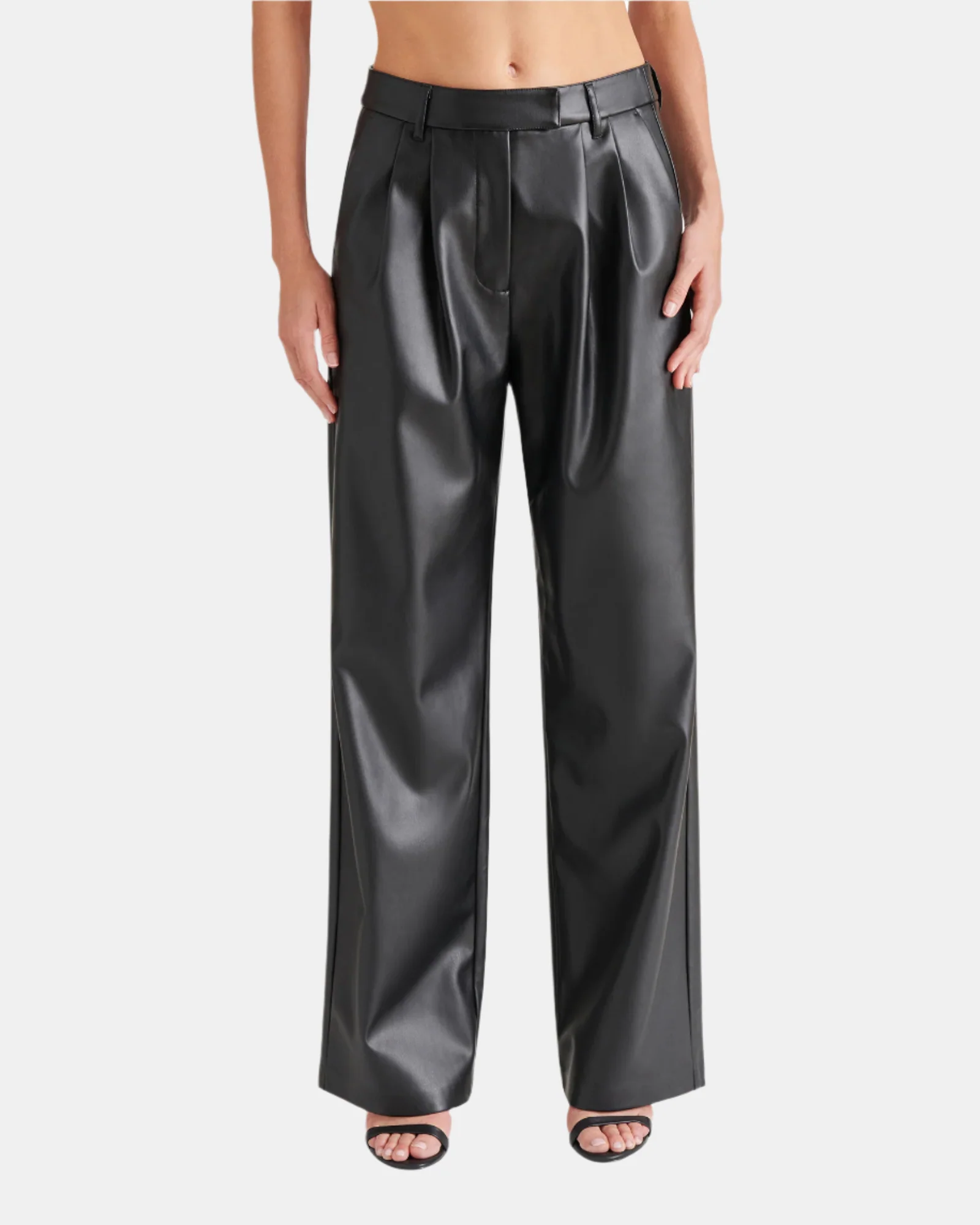 VEGAN LEATHER HIGH RISE TROUSER PANTS BLACK 4 VEGAN LEATHER HIGH RISE TROUSER PANTS BLACK
