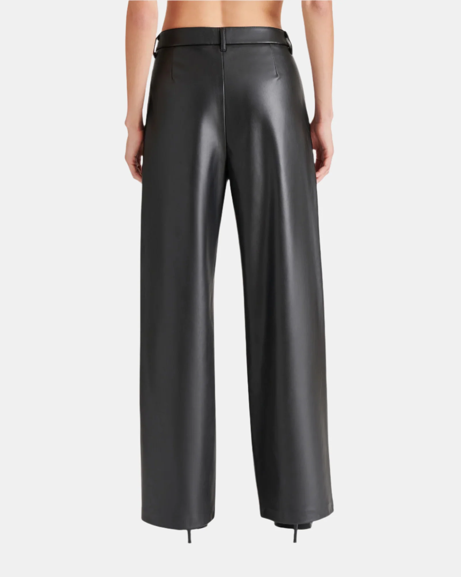 VEGAN LEATHER HIGH RISE TROUSER PANTS BLACK 5 VEGAN LEATHER HIGH RISE TROUSER PANTS BLACK