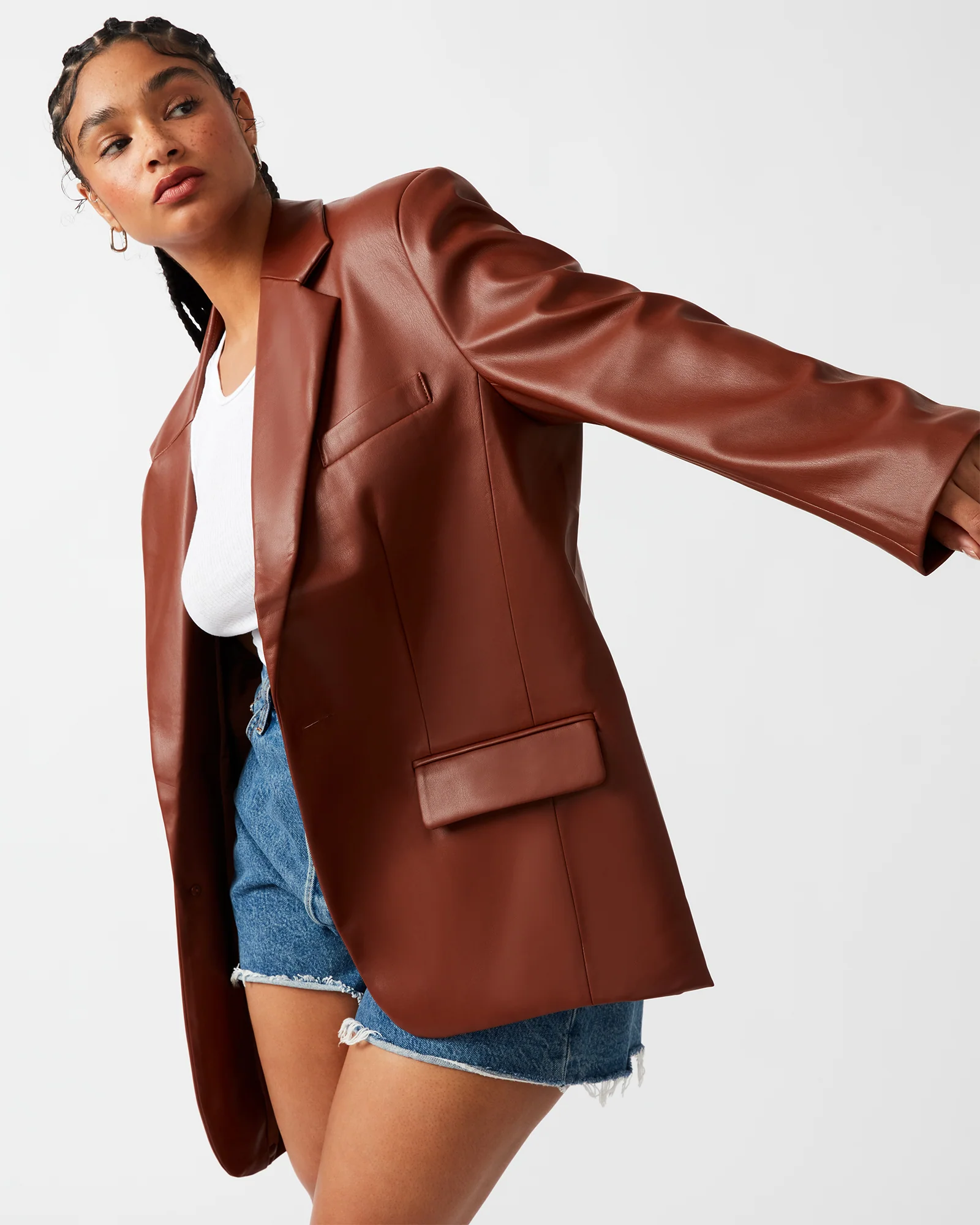 IMAAN FAUX LEATHER BLAZER TAN 4 IMAAN FAUX LEATHER BLAZER TAN
