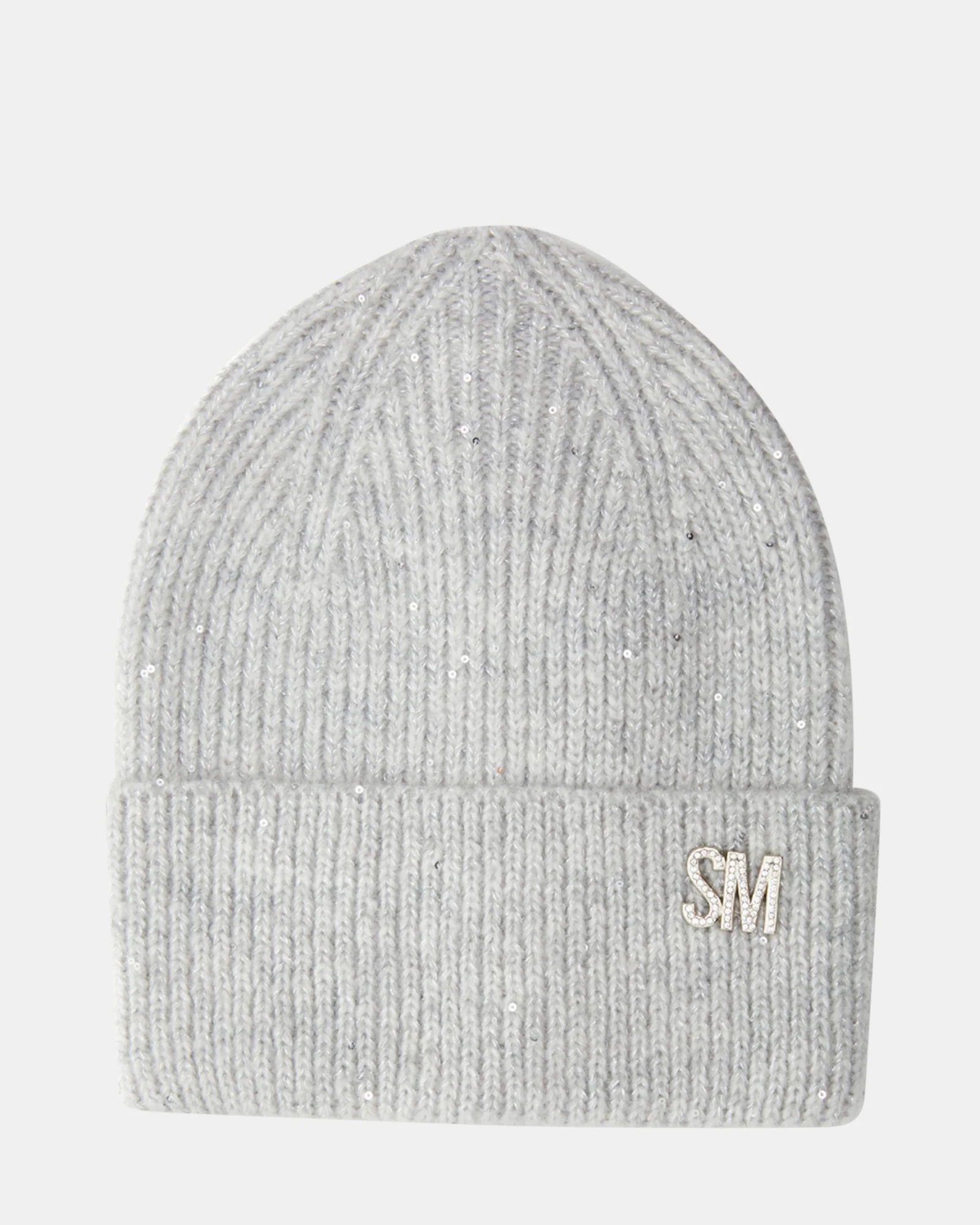 METALLIC THREAD RIB BEANIE GREY