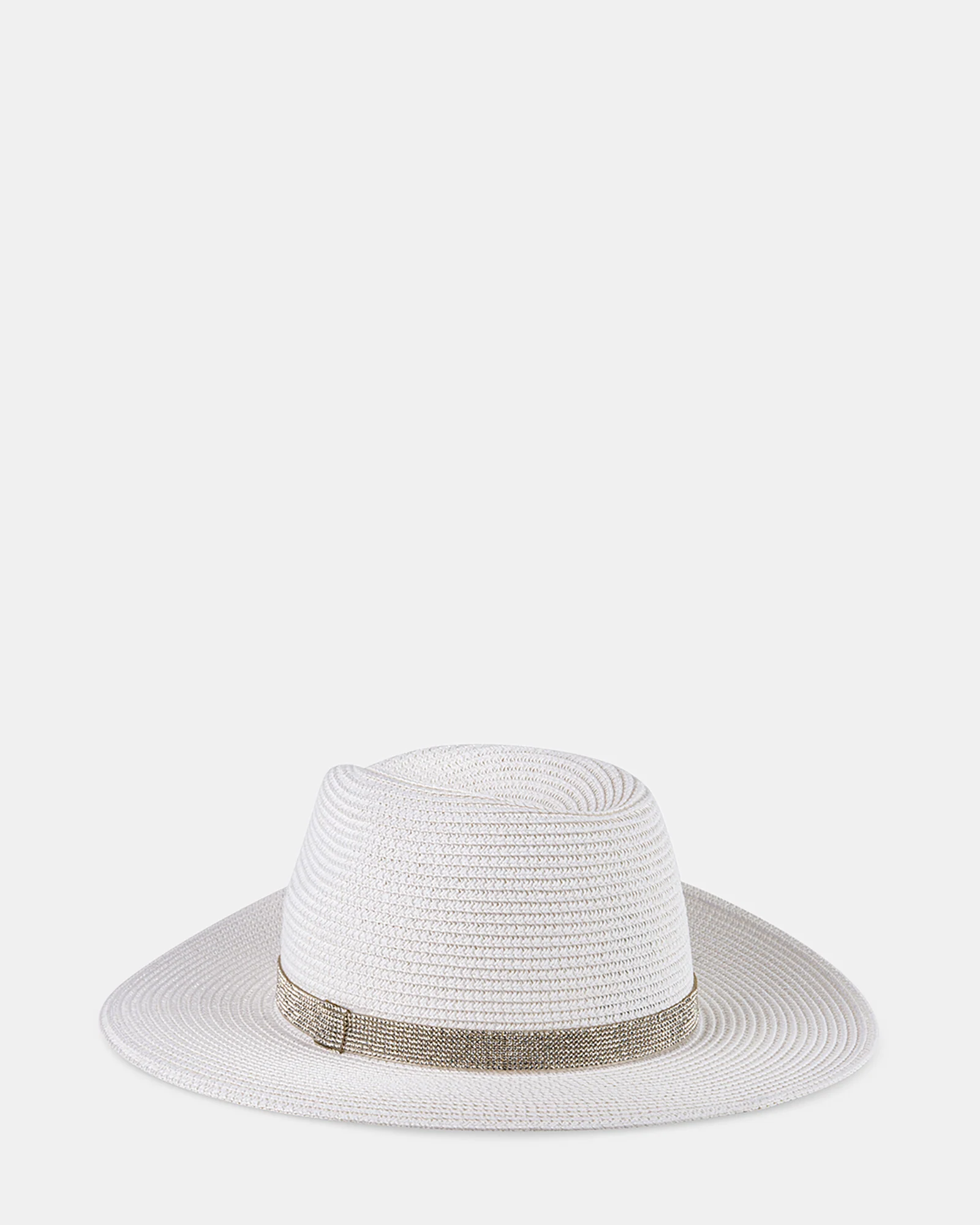 SUN HAT WITH RHINESTONE BAND WHITE