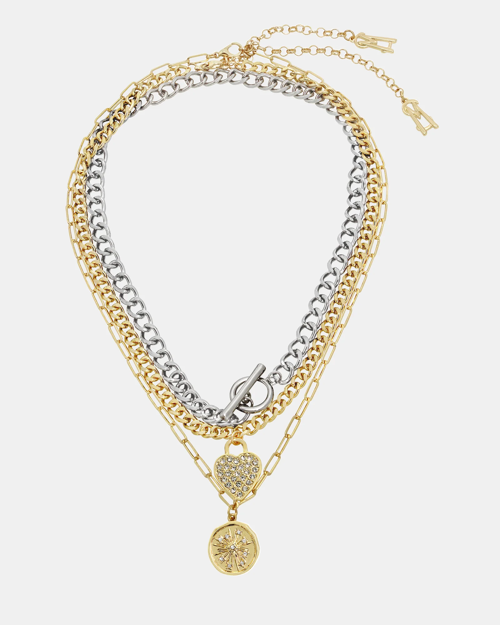 CHARM MULTI STRAND NECKLACE GOLD MULTI 3 CHARM MULTI STRAND NECKLACE GOLD MULTI