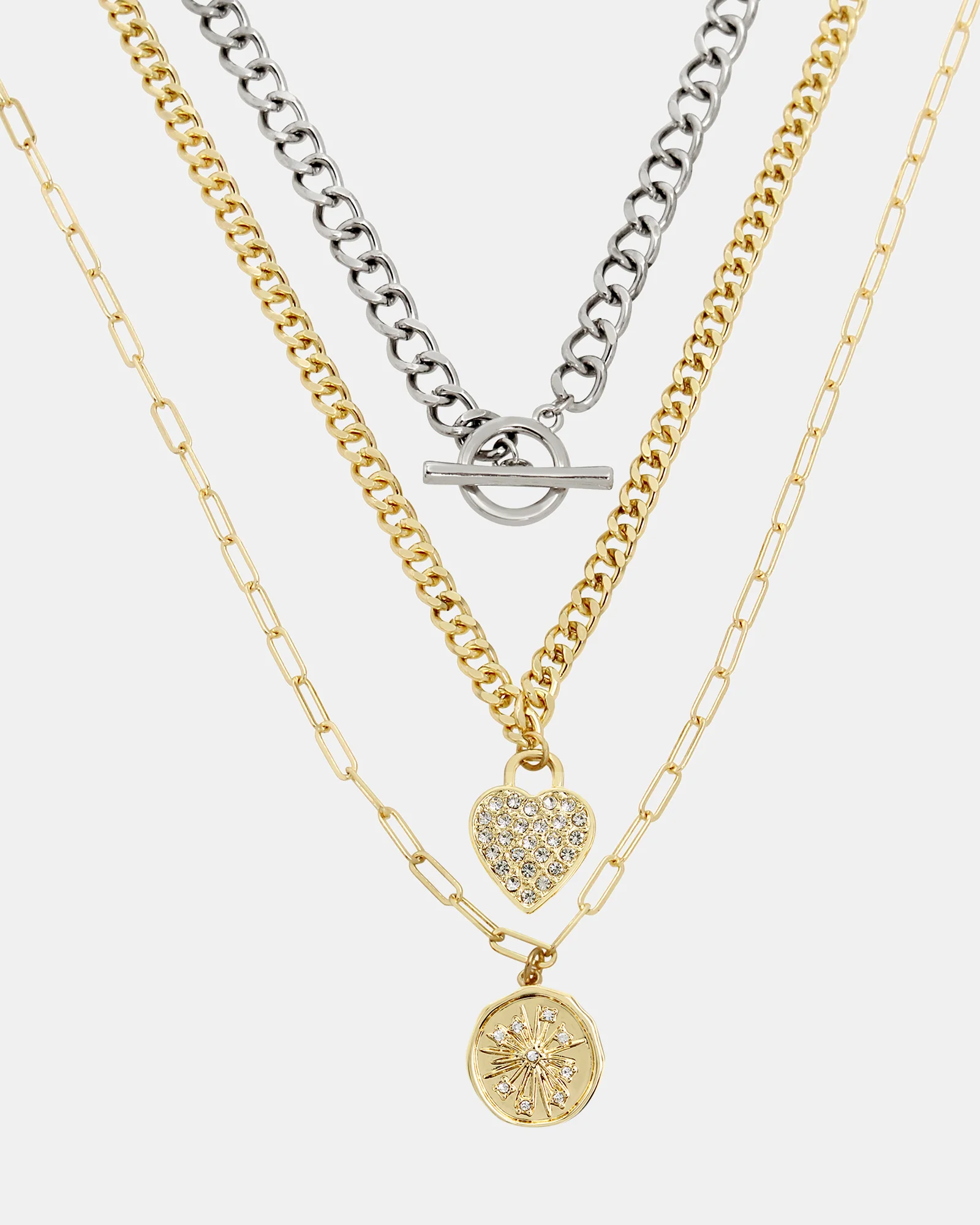 CHARM MULTI STRAND NECKLACE GOLD MULTI 4 CHARM MULTI STRAND NECKLACE GOLD MULTI
