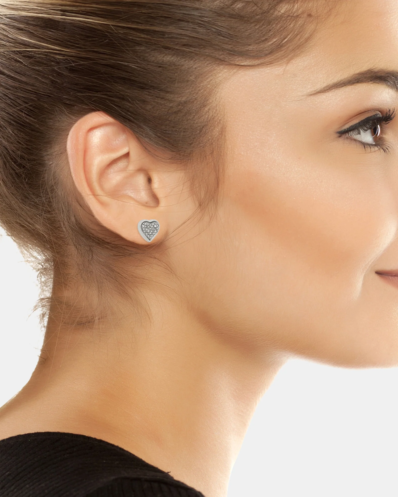 PAVE HEART EARRINGS SILVER