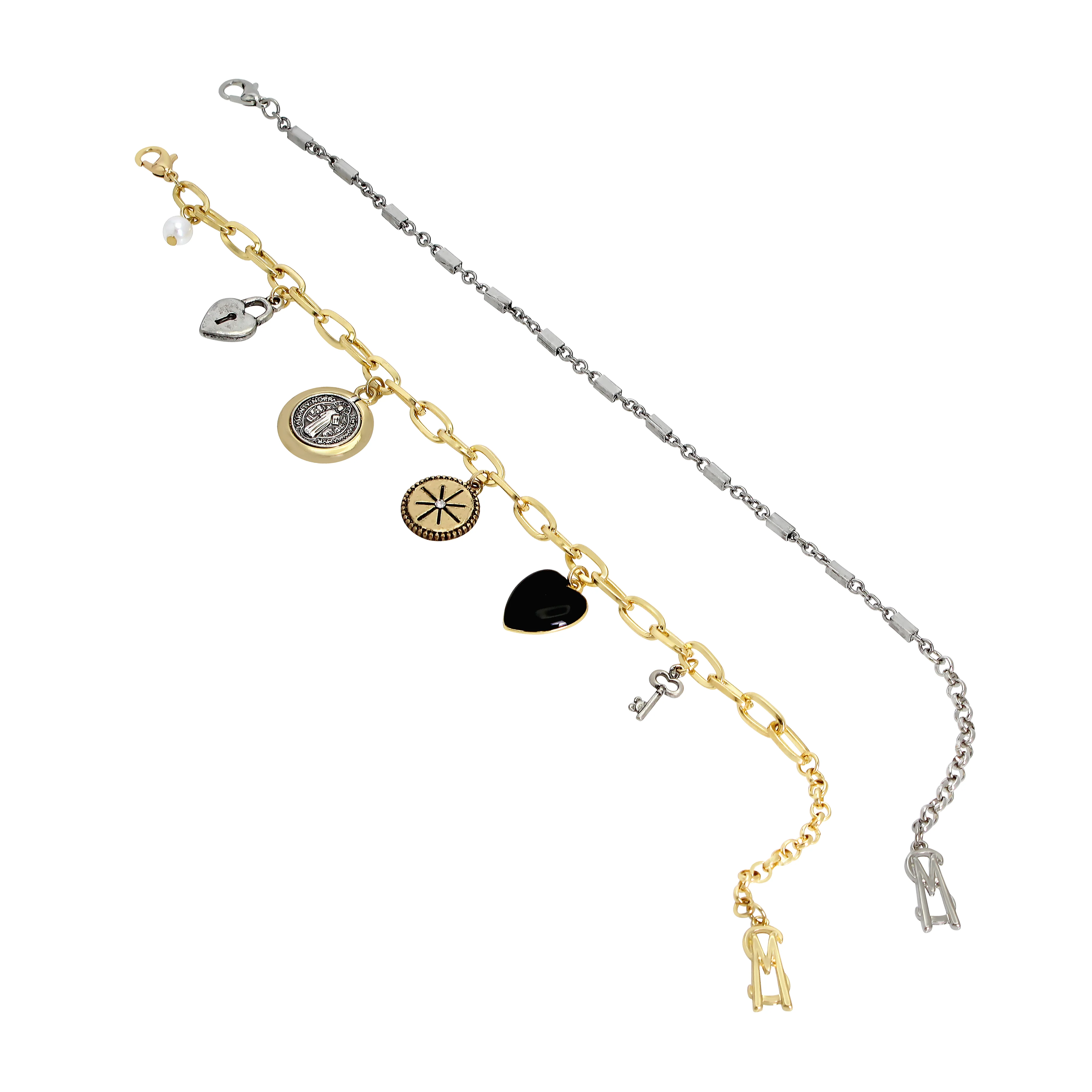 CHARM MULTI STRAND BRACELET GOLD MULTI 3 CHARM MULTI STRAND BRACELET GOLD MULTI